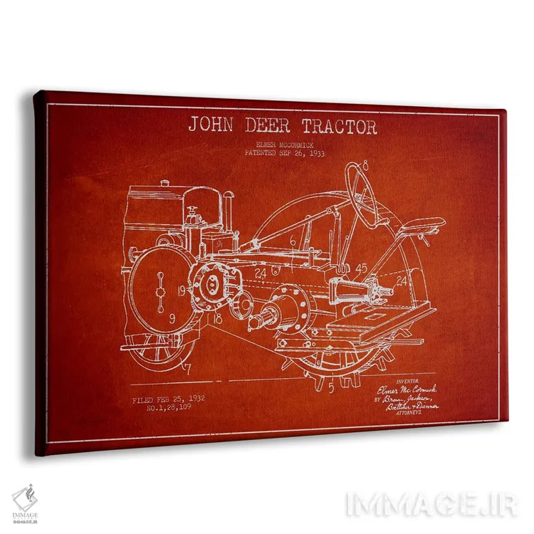 تابلو طرح ثبت اختراع جان دیر (قرمز) اثر پیکسل کهنه (استودیو/نام هنری) - نمای پرسپکتیو محصول