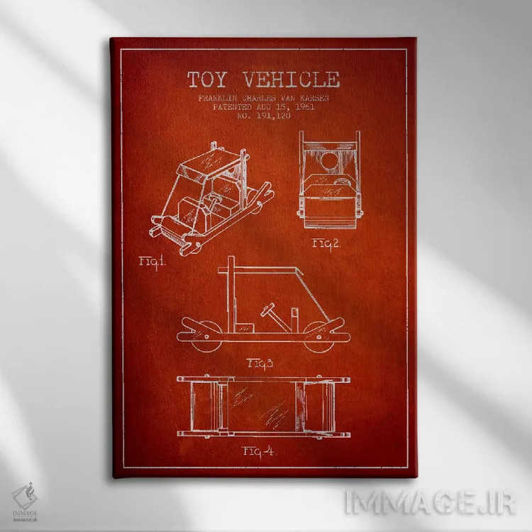 تابلو طرح ثبت اختراع فلینستون (قرمز) اثر پیکسل کهنه (استودیو/نام هنری) - نمای روبهرو روی دیوار