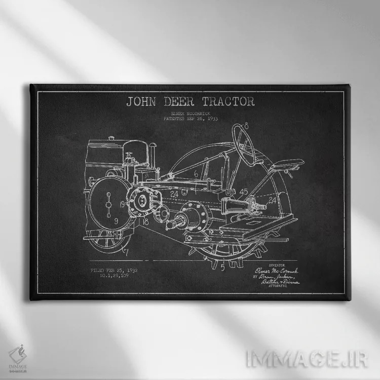تابلو طرح ثبت اختراع جان دیر (طرح ذغالی) اثر پیکسل کهنه (استودیو/نام هنری) - نمای روبهرو روی دیوار