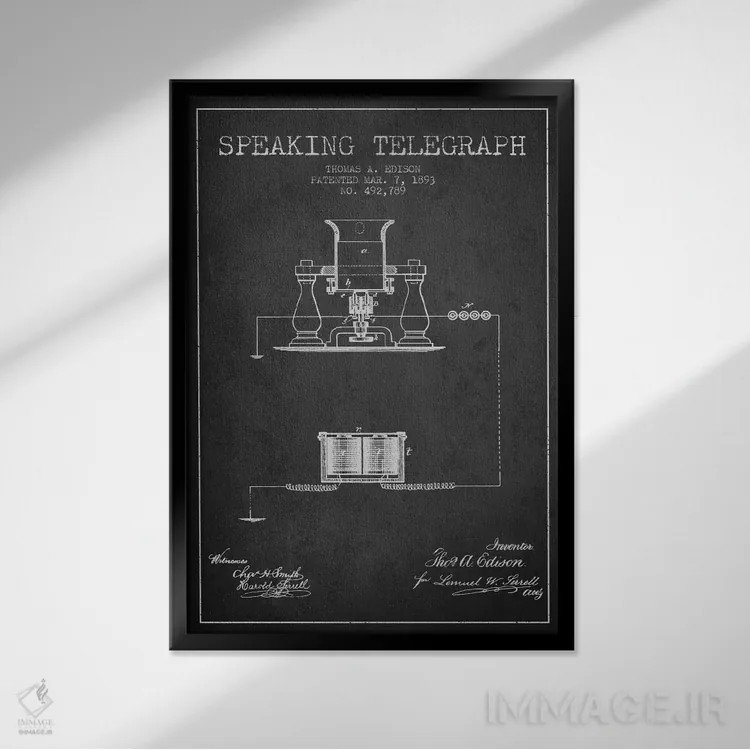 تابلو طرح ثبت اختراع تلفن سخنگو (طرح ذغالی) اثر پیکسل کهنه (استودیو/نام هنری) - نمای قابدار مشکی