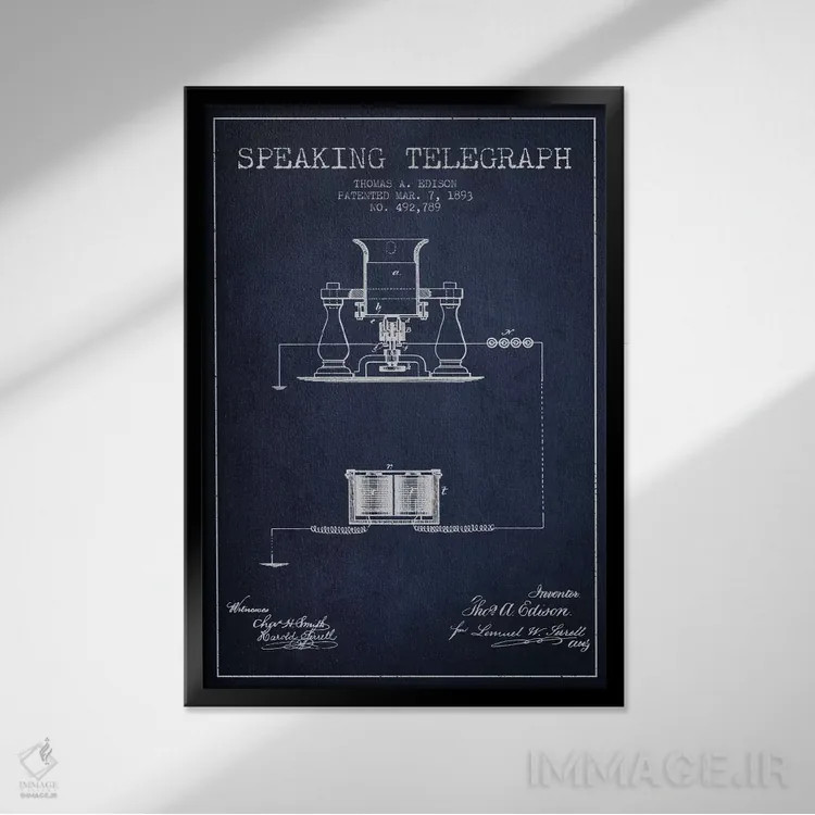 تابلو طرح ثبت اختراع تلفن سخنگو ۲ (آبی نیروی دریایی) اثر پیکسل کهنه (استودیو/نام هنری) - نمای قابدار مشکی