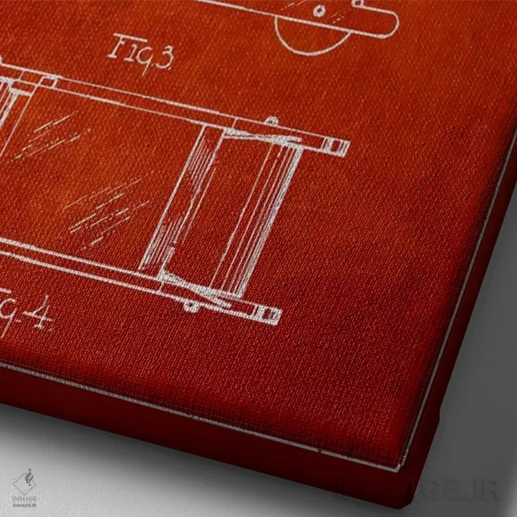 تابلو طرح ثبت اختراع فلینستون (قرمز) اثر پیکسل کهنه (استودیو/نام هنری) - نمای نزدیک بافت بوم