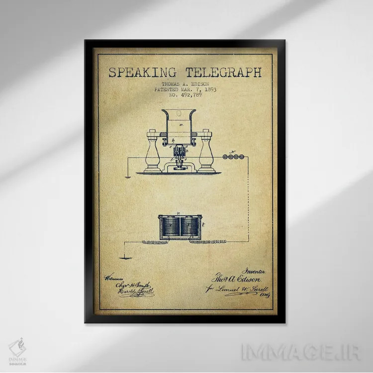 تابلو طرح ثبت اختراع تلفن سخنگو (قدیمی) اثر پیکسل کهنه (استودیو/نام هنری) - نمای قابدار مشکی