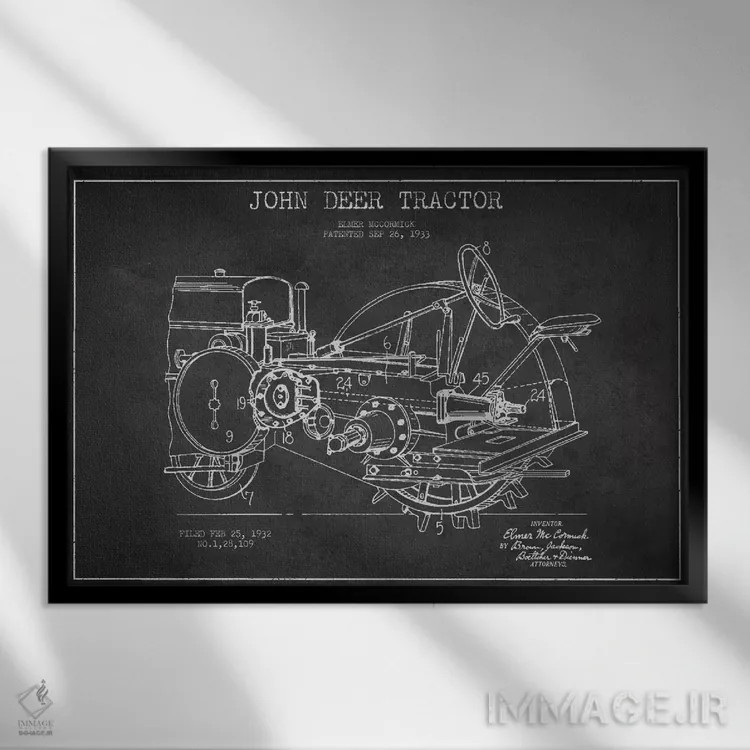 تابلو طرح ثبت اختراع جان دیر (طرح ذغالی) اثر پیکسل کهنه (استودیو/نام هنری) - نمای قابدار مشکی