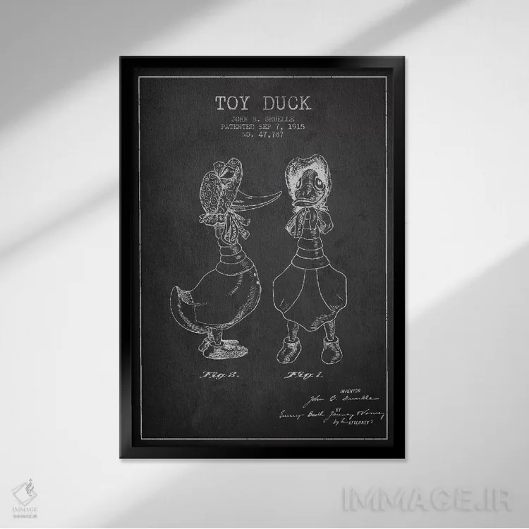 تابلو طرح ثبت اختراع اردک ماده (تیره) اثر پیکسل کهنه (استودیو/نام هنری) - نمای قابدار مشکی
