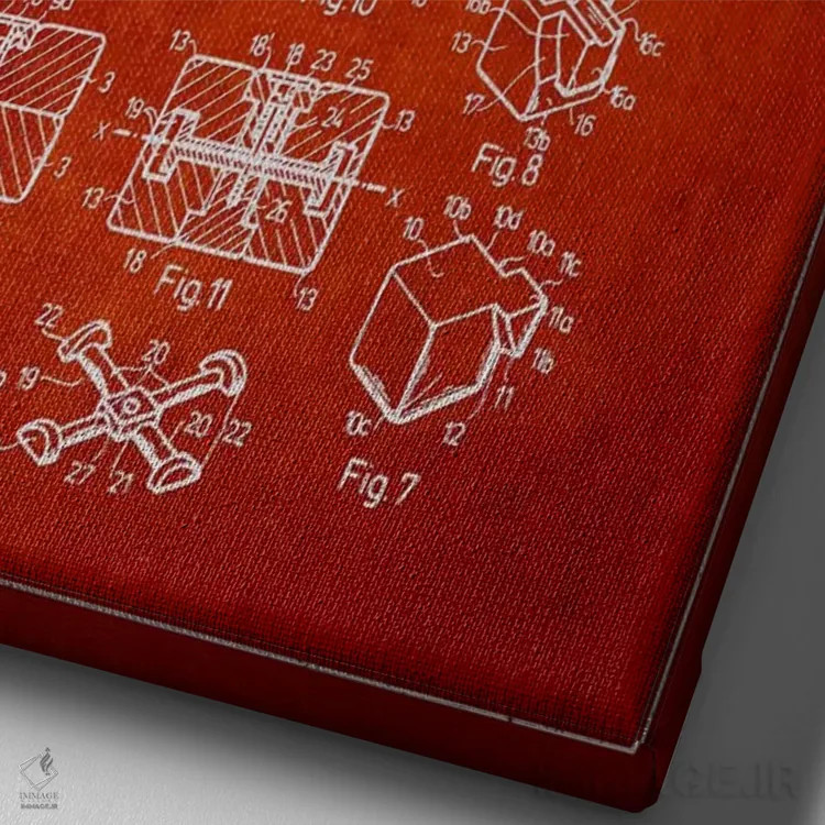 تابلو طرح ثبت اختراع روبیک (قرمز) اثر پیکسل کهنه (استودیو/نام هنری) - نمای نزدیک بافت بوم