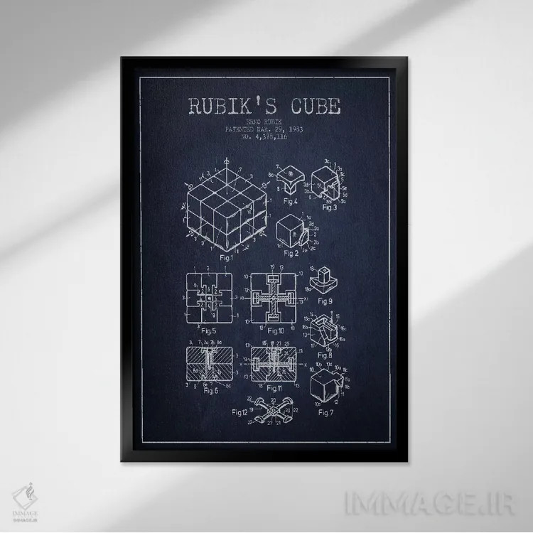 تابلو طرح ثبت اختراع روبیک (آبی نیروی دریایی) اثر پیکسل کهنه (استودیو/نام هنری) - نمای قابدار مشکی