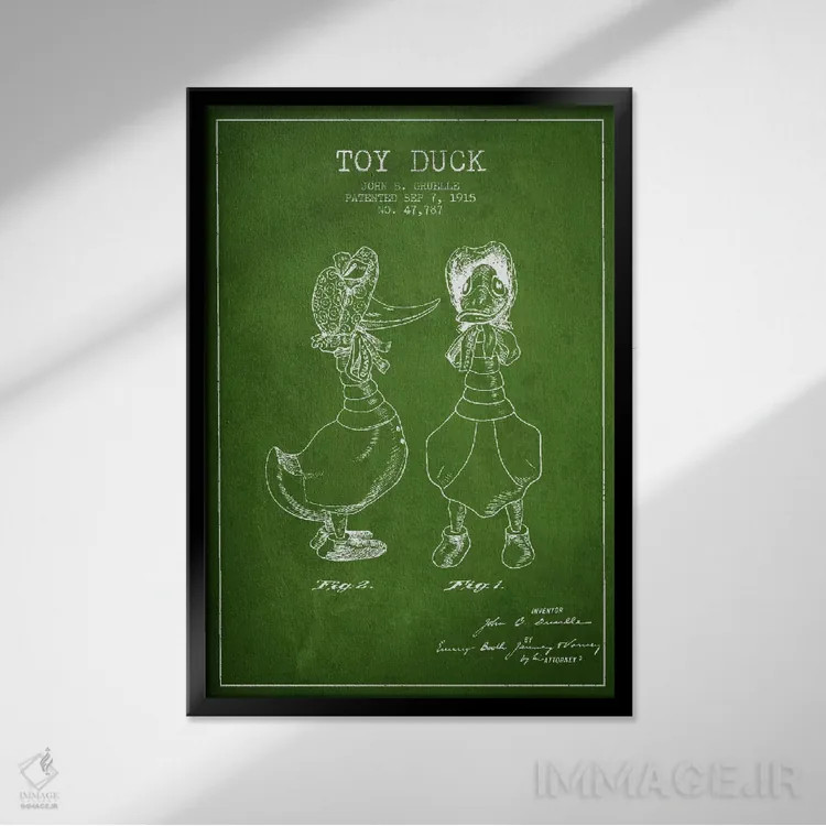 تابلو طرح ثبت اختراع اردک ماده (سبز) اثر پیکسل کهنه (استودیو/نام هنری) - نمای قابدار مشکی