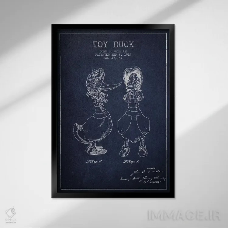تابلو طرح ثبت اختراع اردک ماده (آبی نیروی دریایی) اثر پیکسل کهنه (استودیو/نام هنری) - نمای قابدار مشکی