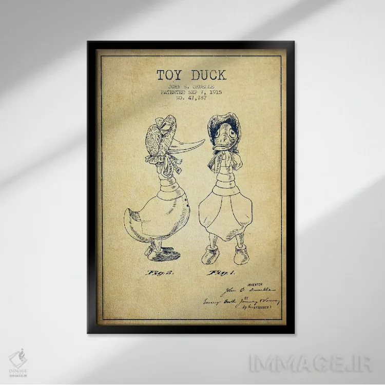 تابلو طرح ثبت اختراع اردک ماده (قدیمی) اثر پیکسل کهنه (استودیو/نام هنری) - نمای قابدار مشکی