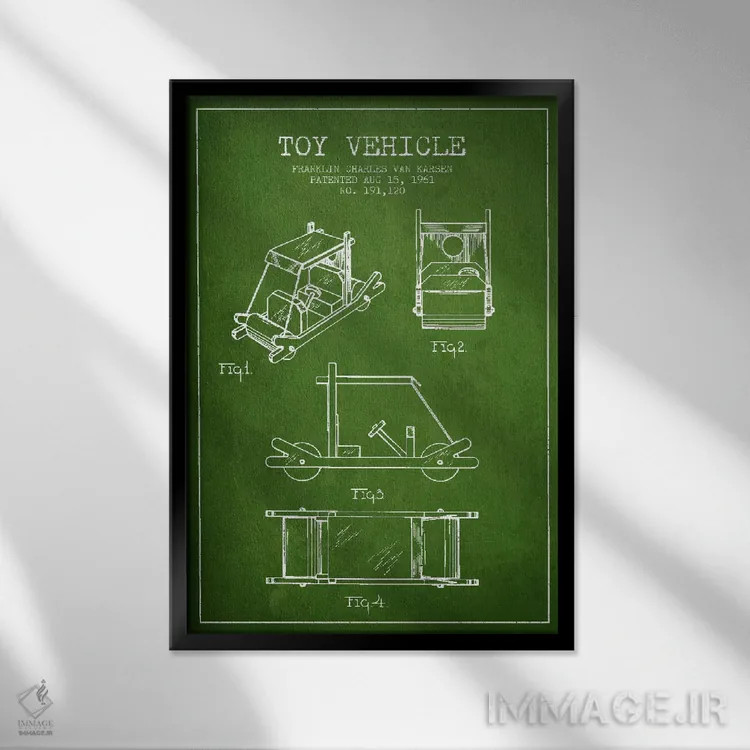 تابلو طرح ثبت اختراع فلینستون (سبز) اثر پیکسل کهنه (استودیو/نام هنری) - نمای قابدار مشکی