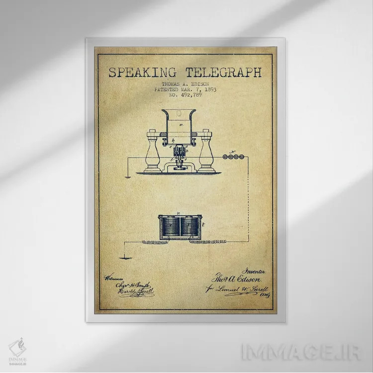 تابلو طرح ثبت اختراع تلفن سخنگو (قدیمی) اثر پیکسل کهنه (استودیو/نام هنری) - نمای قابدار سفید
