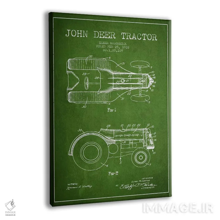 تابلو طرح ثبت اختراع جان دیر (سبز) اثر پیکسل کهنه (استودیو/نام هنری) - نمای پرسپکتیو محصول
