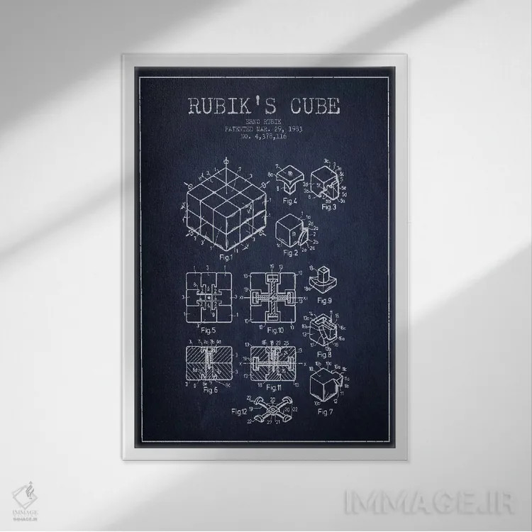 تابلو طرح ثبت اختراع روبیک (آبی نیروی دریایی) اثر پیکسل کهنه (استودیو/نام هنری) - نمای قابدار سفید