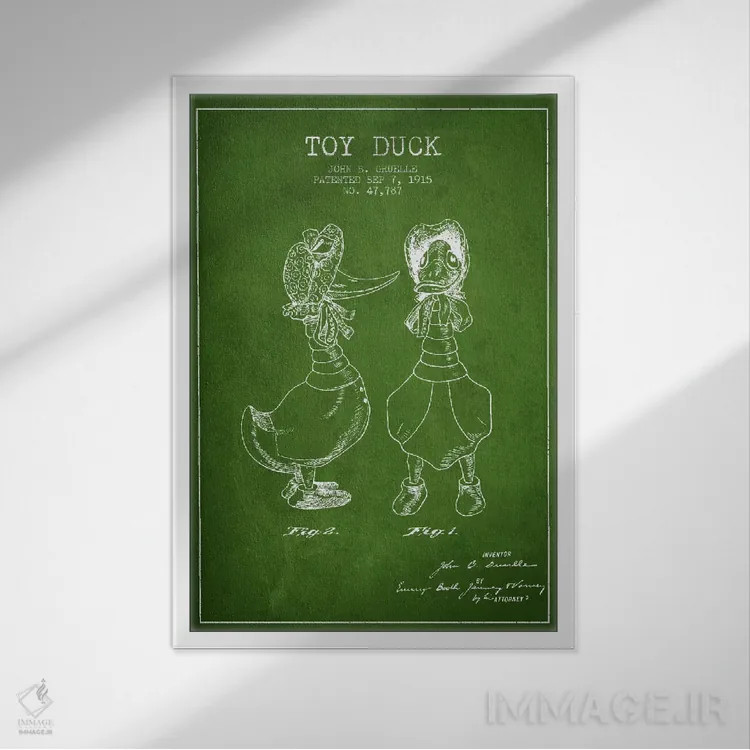 تابلو طرح ثبت اختراع اردک ماده (سبز) اثر پیکسل کهنه (استودیو/نام هنری) - نمای قابدار سفید