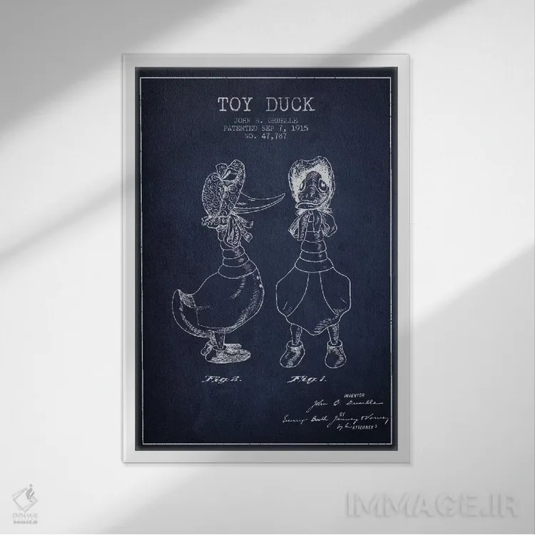 تابلو طرح ثبت اختراع اردک ماده (آبی نیروی دریایی) اثر پیکسل کهنه (استودیو/نام هنری) - نمای قابدار سفید