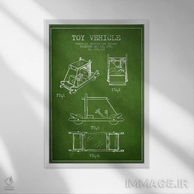 تابلو طرح ثبت اختراع فلینستون (سبز) اثر پیکسل کهنه (استودیو/نام هنری) - نمای قابدار سفید