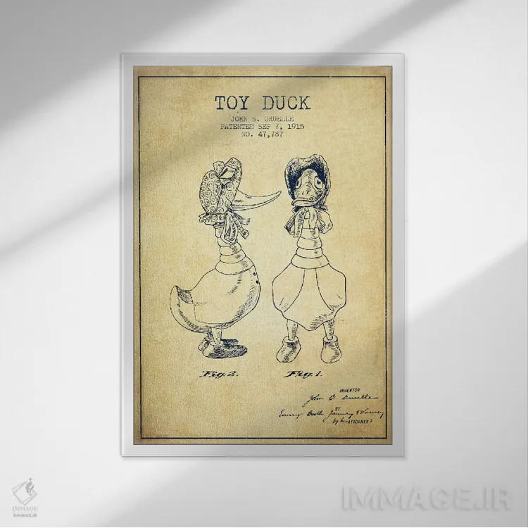 تابلو طرح ثبت اختراع اردک ماده (قدیمی) اثر پیکسل کهنه (استودیو/نام هنری) - نمای قابدار سفید