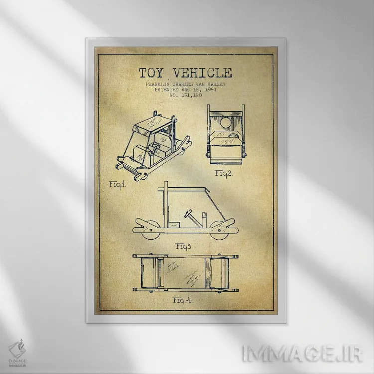 تابلو طرح ثبت اختراع فلینستون (قدیمی) اثر پیکسل کهنه (استودیو/نام هنری) - نمای قابدار سفید