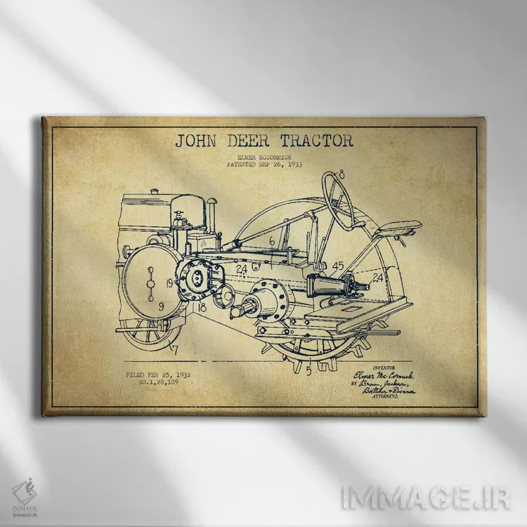 تابلو طرح ثبت اختراع جان دیر (قدیمی) اثر پیکسل کهنه (استودیو/نام هنری) - نمای روبهرو روی دیوار