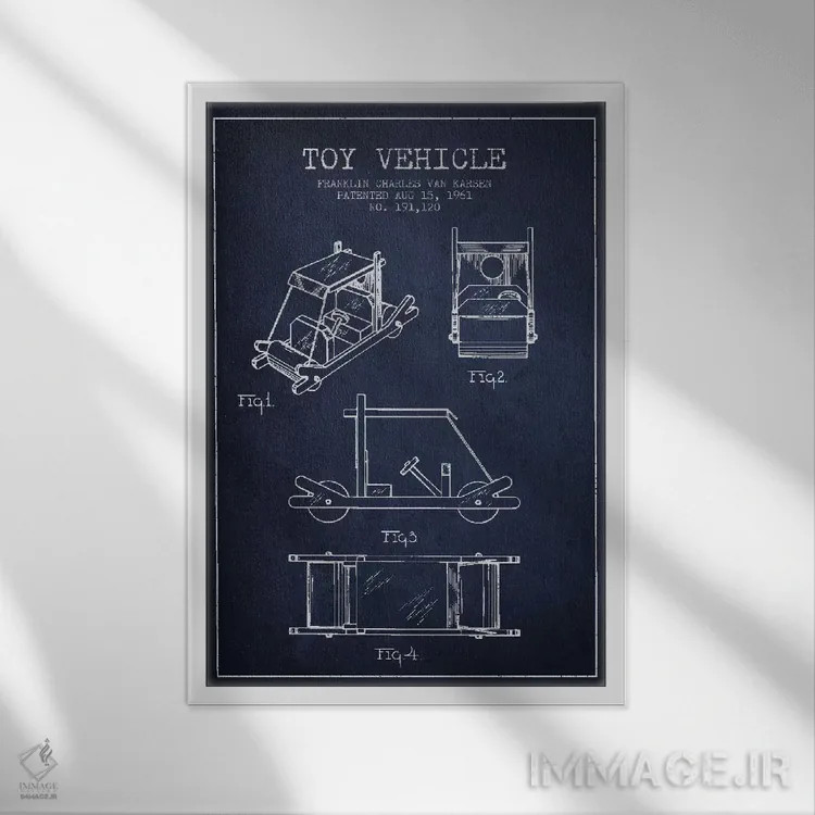 تابلو طرح ثبت اختراع فلینستون (آبی نیروی دریایی) اثر پیکسل کهنه (استودیو/نام هنری) - نمای قابدار سفید