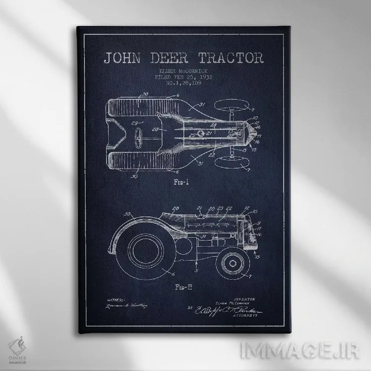 تابلو طرح ثبت اختراع جان دیر ۲ (آبی نیروی دریایی) اثر پیکسل کهنه (استودیو/نام هنری) - نمای روبهرو روی دیوار