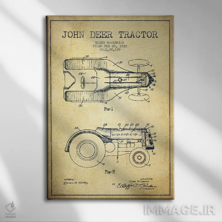 تابلو طرح ثبت اختراع جان دیر (قدیمی) اثر پیکسل کهنه (استودیو/نام هنری) - نمای روبهرو روی دیوار
