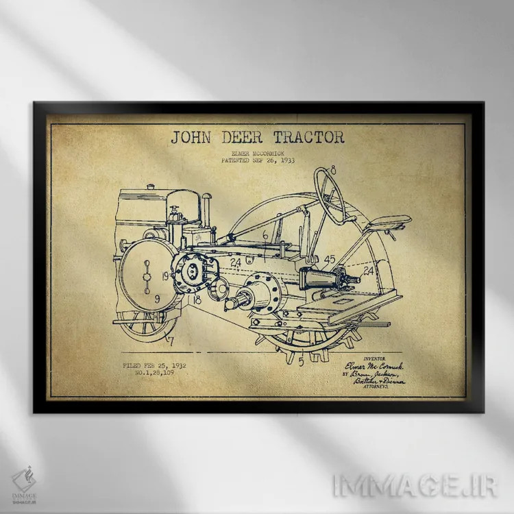 تابلو طرح ثبت اختراع جان دیر (قدیمی) اثر پیکسل کهنه (استودیو/نام هنری) - نمای قابدار مشکی