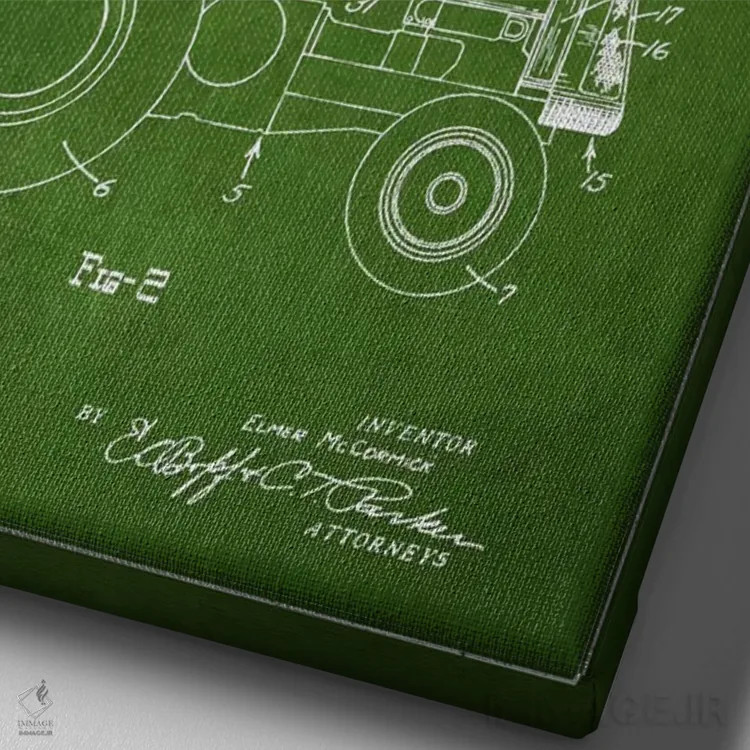 تابلو طرح ثبت اختراع جان دیر (سبز) اثر پیکسل کهنه (استودیو/نام هنری) - نمای نزدیک بافت بوم