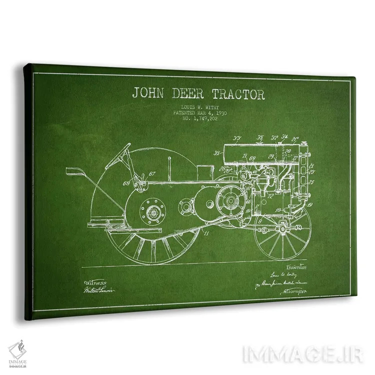 تابلو طرح ثبت اختراع جان دیر (سبز) اثر پیکسل کهنه (استودیو/نام هنری) - نمای پرسپکتیو محصول