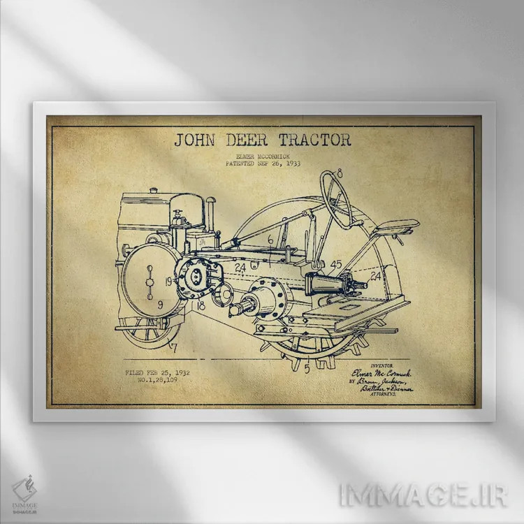 تابلو طرح ثبت اختراع جان دیر (قدیمی) اثر پیکسل کهنه (استودیو/نام هنری) - نمای قابدار سفید