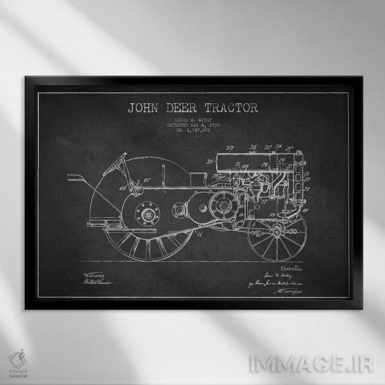 تابلو طرح ثبت اختراع جان دیر ۳ (طرح ذغالی) اثر پیکسل کهنه (استودیو/نام هنری) - نمای قابدار مشکی