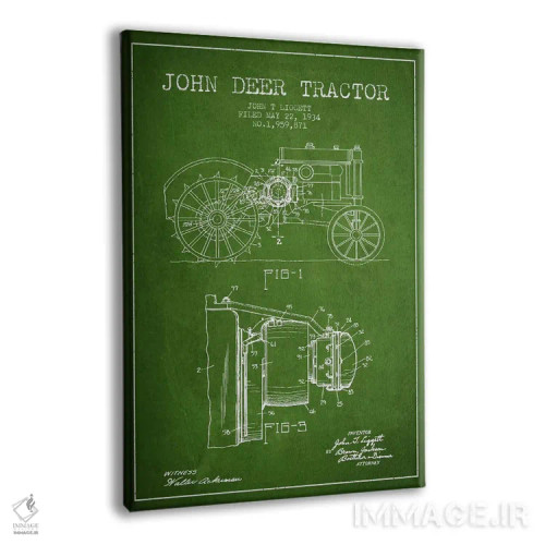 تابلو طرح ثبت اختراع جان دیر (سبز) اثر پیکسل کهنه (استودیو/نام هنری) - نمای پرسپکتیو محصول