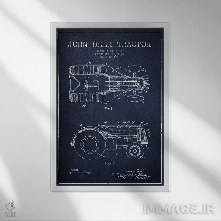 تابلو طرح ثبت اختراع جان دیر ۲ (آبی نیروی دریایی) اثر پیکسل کهنه (استودیو/نام هنری) - نمای قابدار سفید