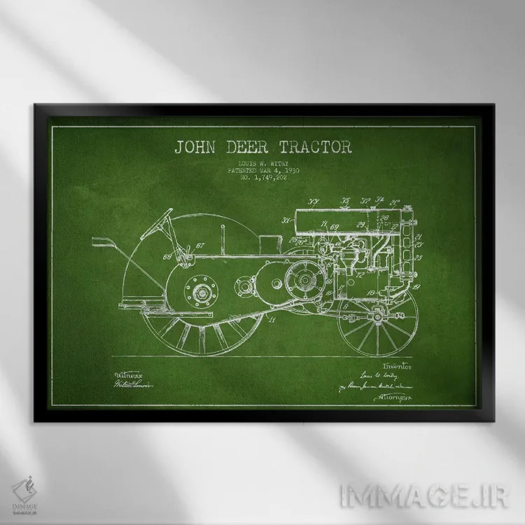 تابلو طرح ثبت اختراع جان دیر (سبز) اثر پیکسل کهنه (استودیو/نام هنری) - نمای قابدار مشکی
