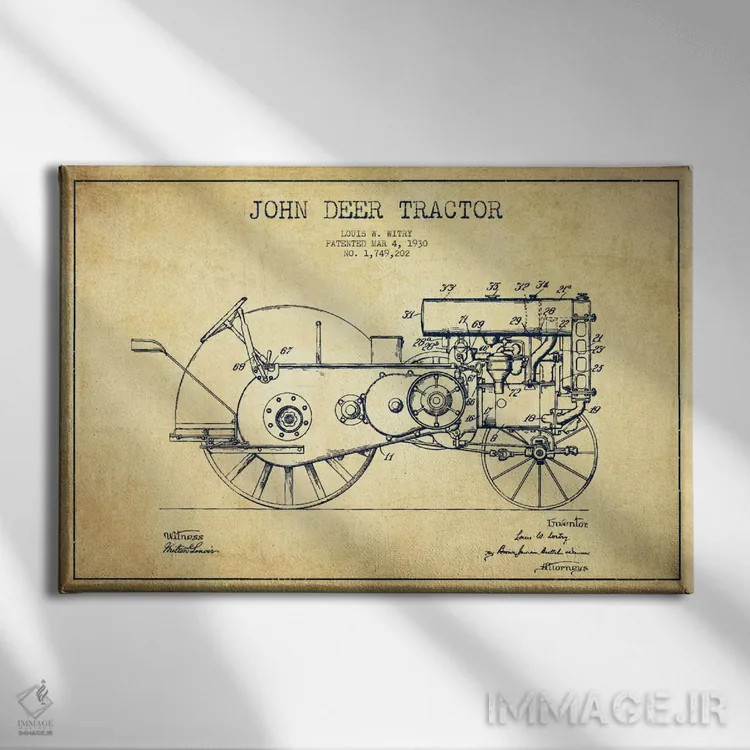 تابلو طرح ثبت اختراع جان دیر (قدیمی) اثر پیکسل کهنه (استودیو/نام هنری) - نمای روبهرو روی دیوار