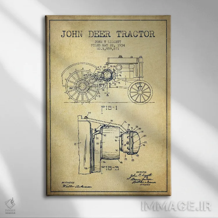تابلو طرح ثبت اختراع جان دیر (قدیمی) اثر پیکسل کهنه (استودیو/نام هنری) - نمای روبهرو روی دیوار