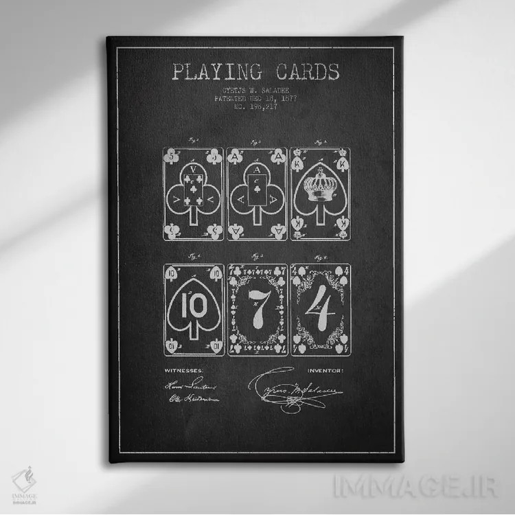 تابلو طرح ثبت اختراع کارتهای سالادی (تیره) اثر پیکسل کهنه (استودیو/نام هنری) - نمای روبهرو روی دیوار