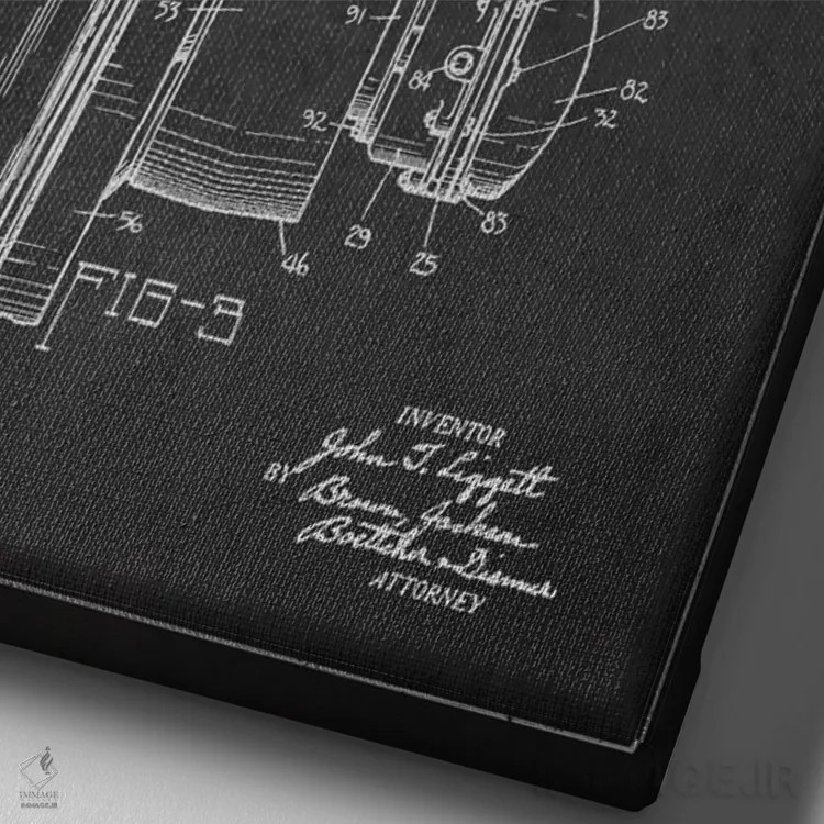 تابلو طرح ثبت اختراع جان دیر ۴ (طرح ذغالی) اثر پیکسل کهنه (استودیو/نام هنری) - نمای نزدیک بافت بوم