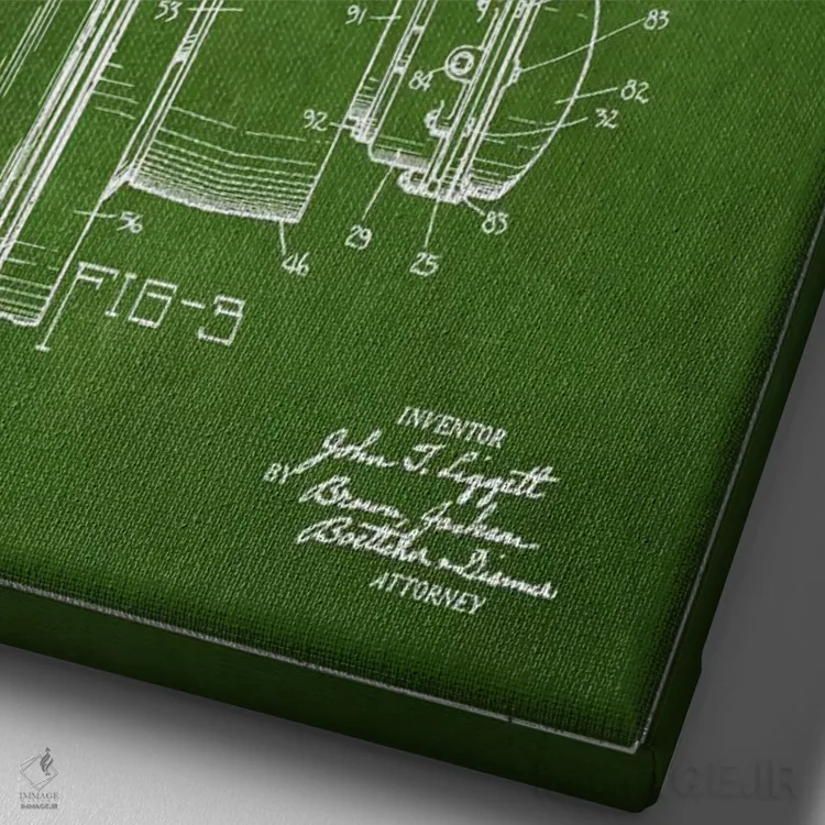 تابلو طرح ثبت اختراع جان دیر (سبز) اثر پیکسل کهنه (استودیو/نام هنری) - نمای نزدیک بافت بوم