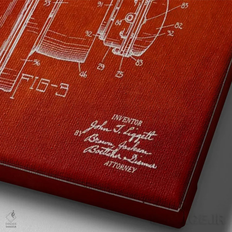 تابلو طرح ثبت اختراع جان دیر (قرمز) اثر پیکسل کهنه (استودیو/نام هنری) - نمای نزدیک بافت بوم