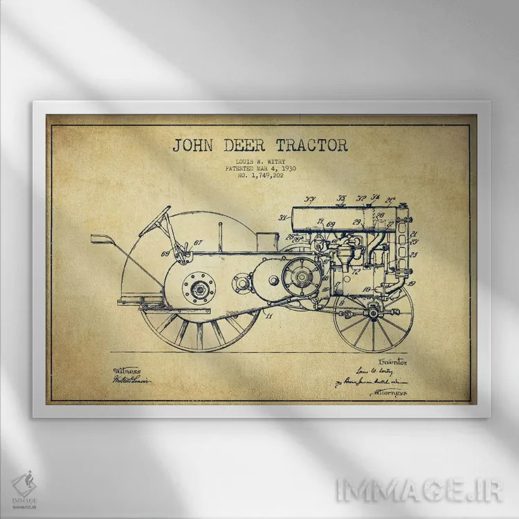 تابلو طرح ثبت اختراع جان دیر (قدیمی) اثر پیکسل کهنه (استودیو/نام هنری) - نمای قابدار سفید