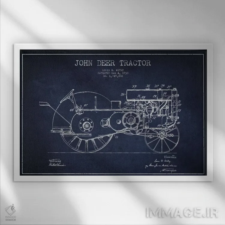 تابلو طرح ثبت اختراع جان دیر ۳ (آبی نیروی دریایی) اثر پیکسل کهنه (استودیو/نام هنری) - نمای قابدار سفید