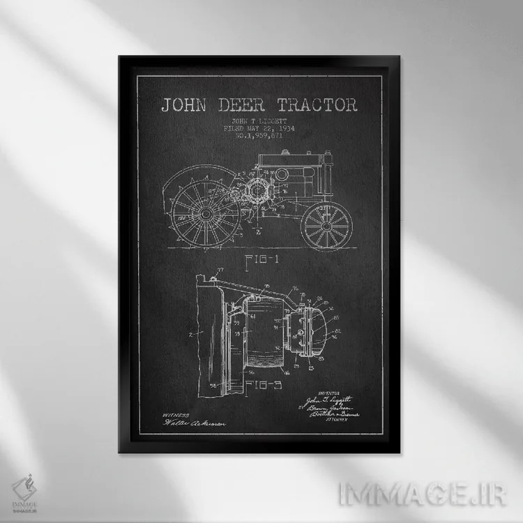 تابلو طرح ثبت اختراع جان دیر ۴ (طرح ذغالی) اثر پیکسل کهنه (استودیو/نام هنری) - نمای قابدار مشکی