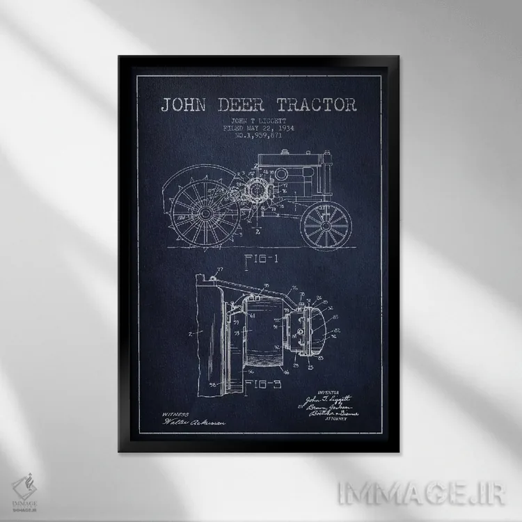 تابلو طرح ثبت اختراع جان دیر ۴ (آبی نیروی دریایی) اثر پیکسل کهنه (استودیو/نام هنری) - نمای قابدار مشکی