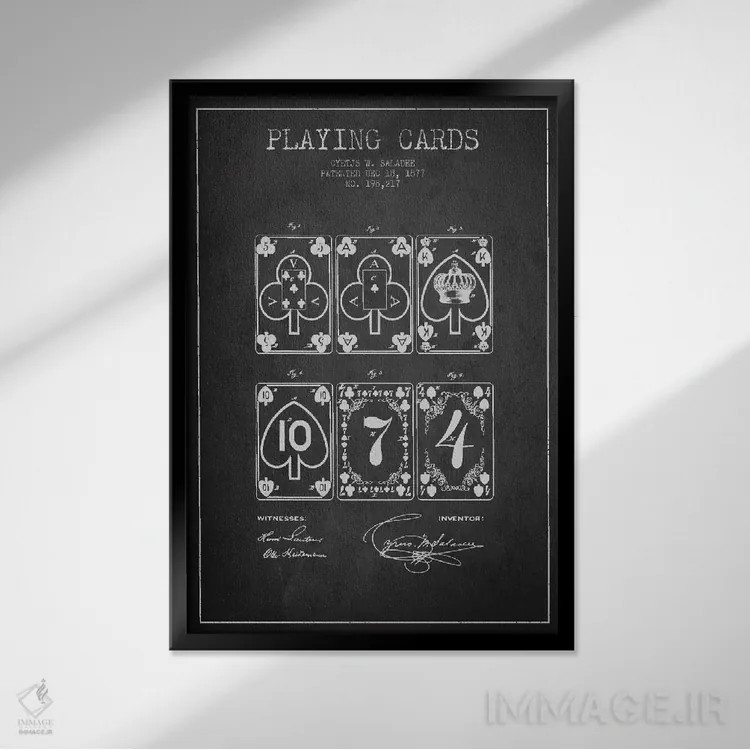 تابلو طرح ثبت اختراع کارتهای سالادی (تیره) اثر پیکسل کهنه (استودیو/نام هنری) - نمای قابدار مشکی