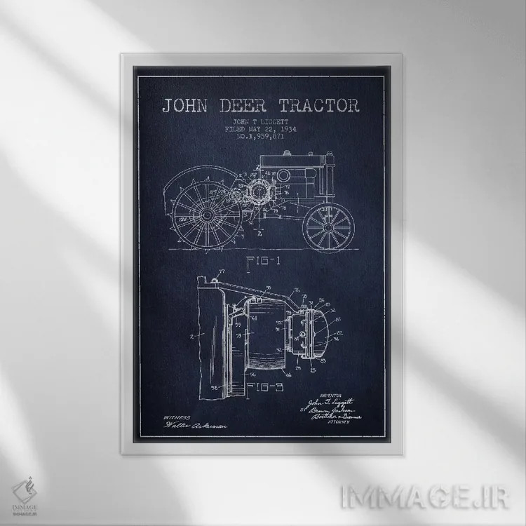تابلو طرح ثبت اختراع جان دیر ۴ (آبی نیروی دریایی) اثر پیکسل کهنه (استودیو/نام هنری) - نمای قابدار سفید