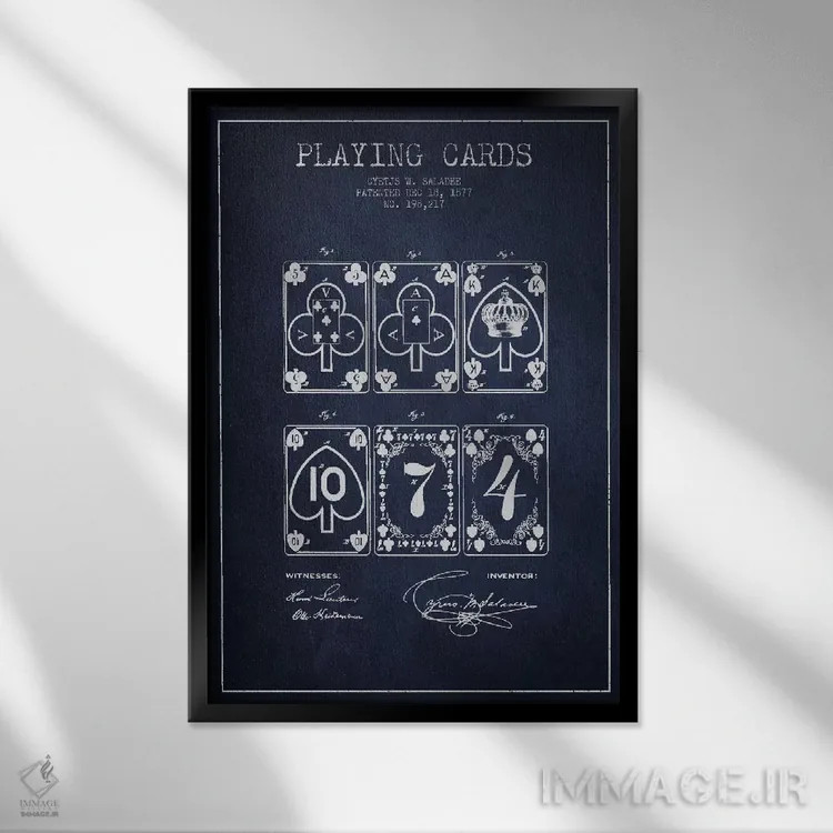 تابلو طرح ثبت اختراع کارتهای سالادی (آبی نیروی دریایی) اثر پیکسل کهنه (استودیو/نام هنری) - نمای قابدار مشکی