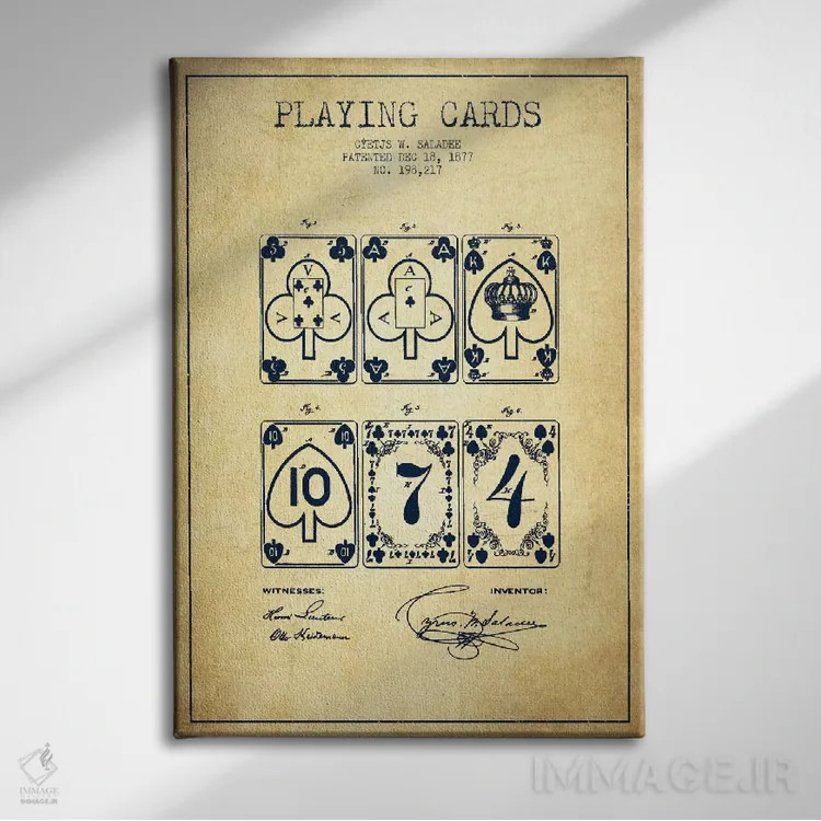 تابلو طرح ثبت اختراع کارتهای سالادی (قدیمی) اثر پیکسل کهنه (استودیو/نام هنری) - نمای روبهرو روی دیوار