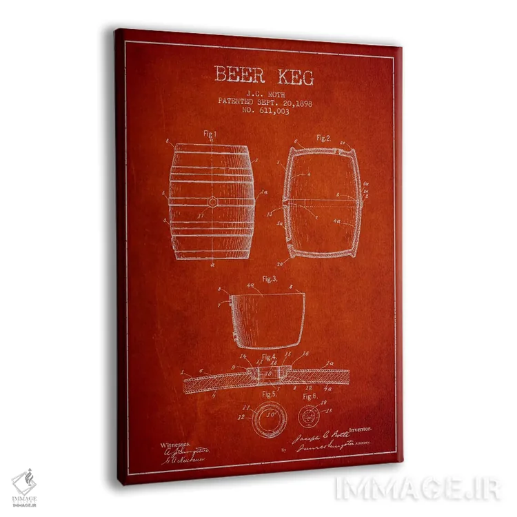 تابلو طرح ثبت اختراع بشکه (قرمز) اثر پیکسل کهنه (استودیو/نام هنری) - نمای پرسپکتیو محصول